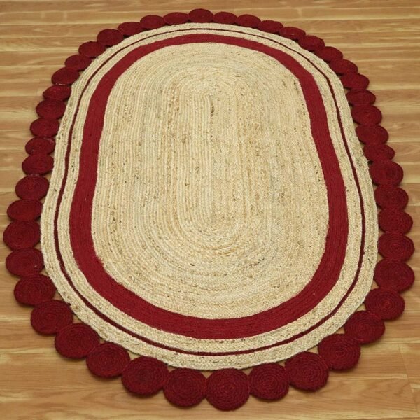 Red Jute Rug Hand Braided Geometric Carpet - Image 4