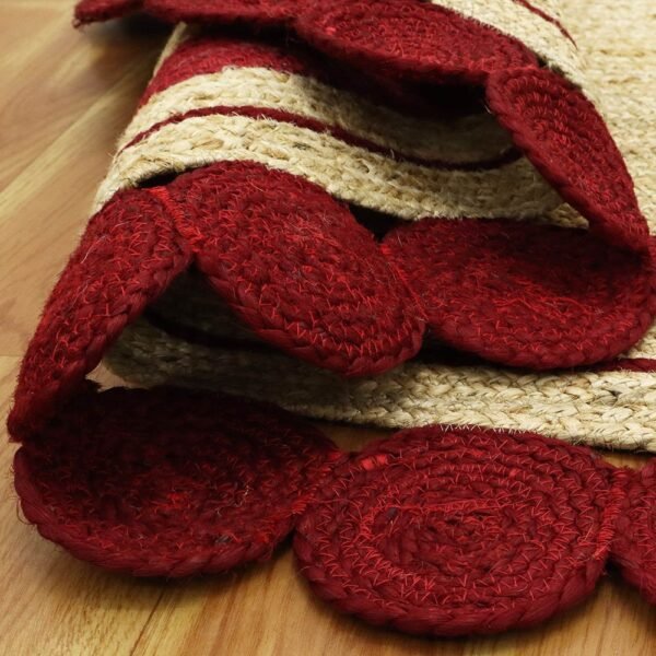Red Jute Rug Hand Braided Geometric Carpet - Image 6