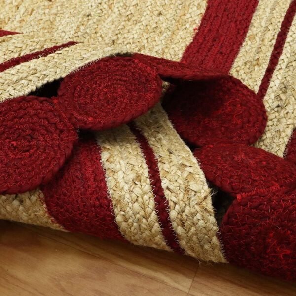 Red Jute Rug Hand Braided Geometric Carpet - Image 7