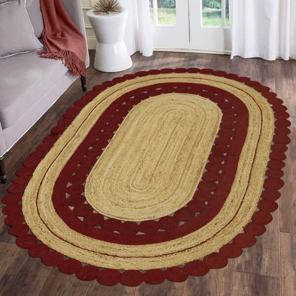 Indian Handmade Geometric Red Jute Area Rug - Image 2