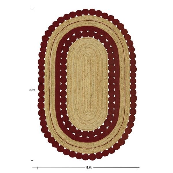 Indian Handmade Geometric Red Jute Area Rug - Image 3