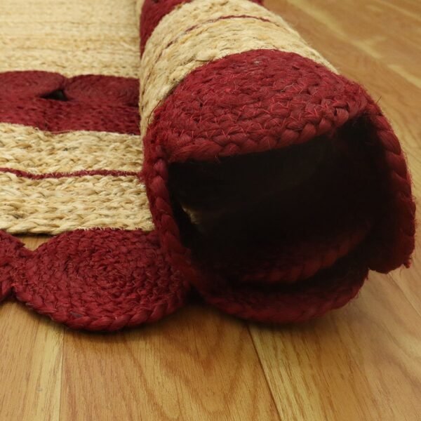 Indian Handmade Geometric Red Jute Area Rug - Image 5