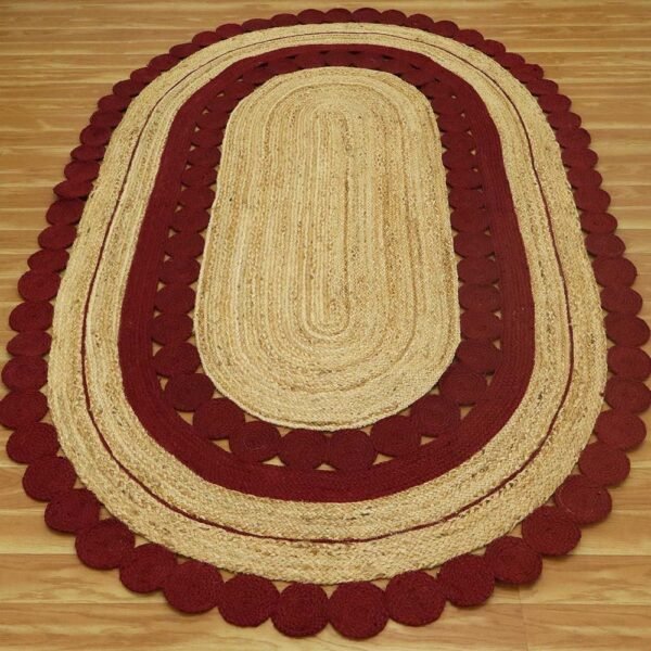 Indian Handmade Geometric Red Jute Area Rug - Image 6