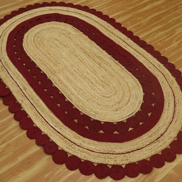 Indian Handmade Geometric Red Jute Area Rug - Image 7