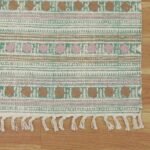 Handmade Geometric Embroidery Green Area Rug