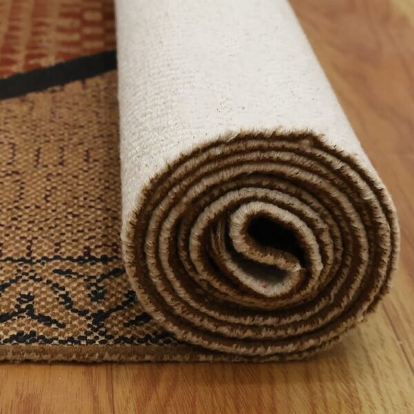 Hand Block Printed Cotton Brown Area Rug - Image 8