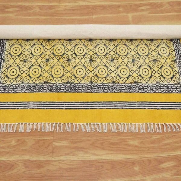 Yellow Geometric Cotton Handmade Large Rug - Image 7