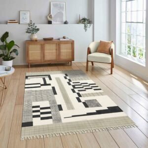 Hand Crafted Black Abstract Cotton Home Decor Rug