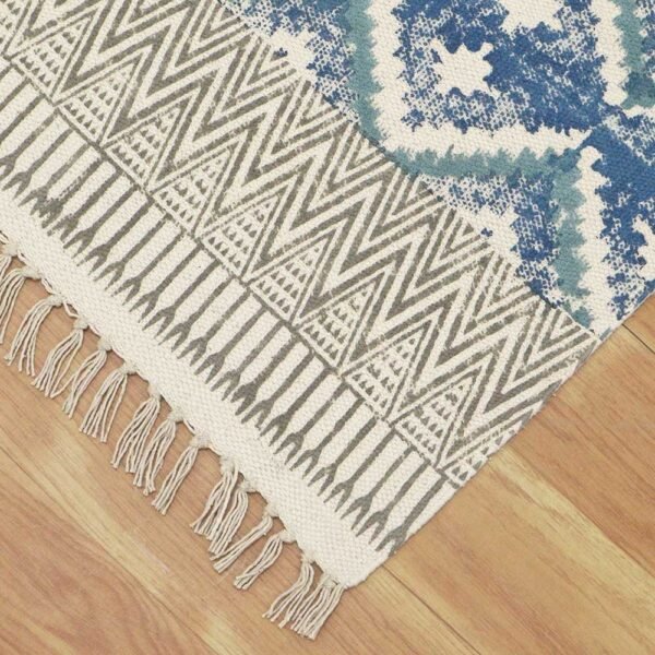 Blue Hand Block Printed Cotton Hall Area Rug - Image 5