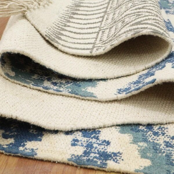Blue Hand Block Printed Cotton Hall Area Rug - Image 7