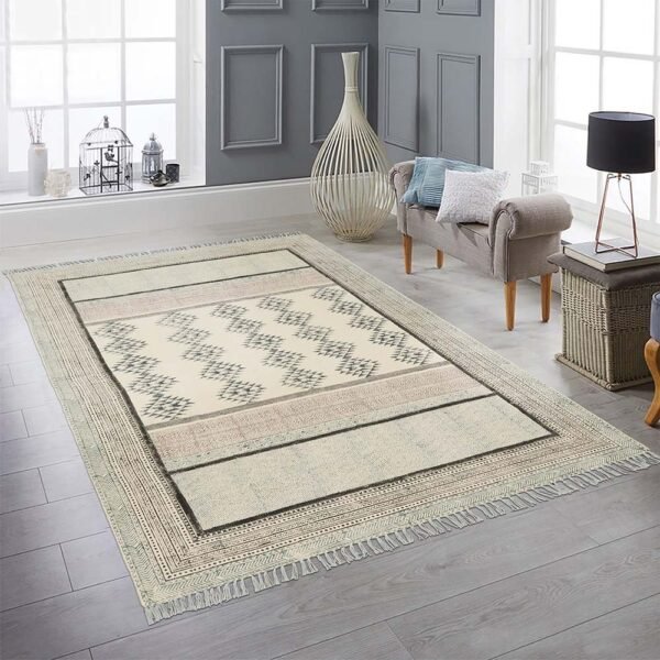 Handmade Block Printed Cotton Brown Dhurrie - Image 2