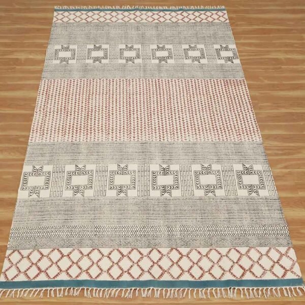 Hand Block Printed Cotton Contemporary Rug - Image 4