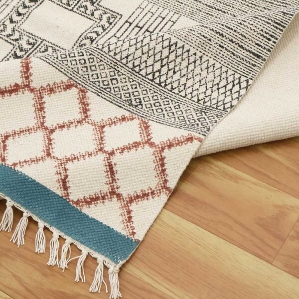 Hand Block Printed Cotton Contemporary Rug - Image 7