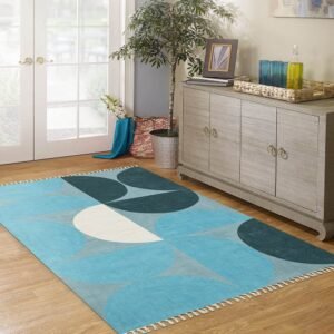 Hand Block Printed Cotton Green Area Rug