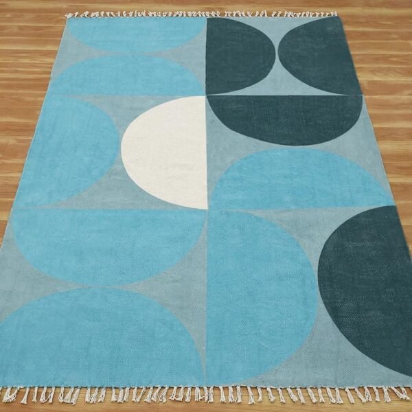 Hand Block Printed Cotton Green Area Rug - Image 3