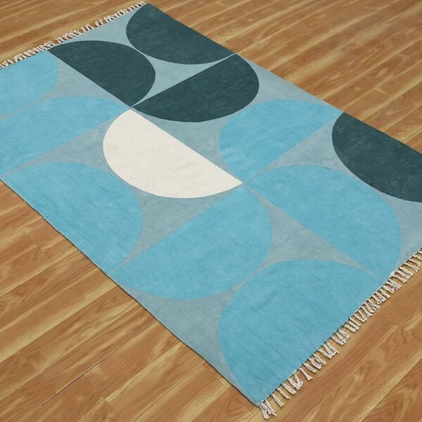 Hand Block Printed Cotton Green Area Rug - Image 4