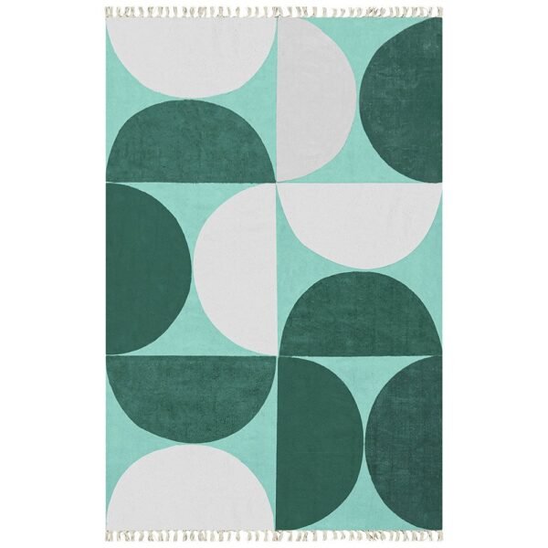 Hand Block Printed Cotton Green Area Rug