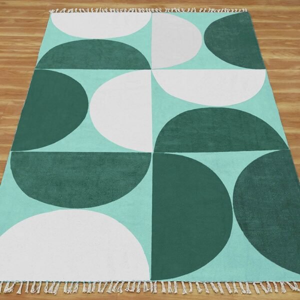 Hand Block Printed Cotton Green Area Rug - Image 4