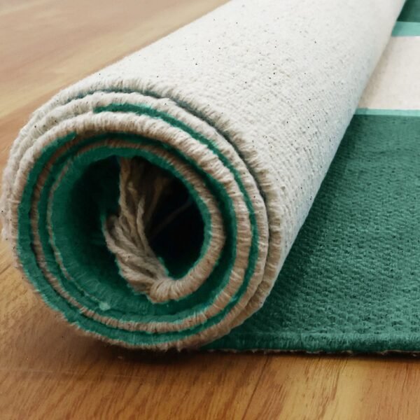Hand Block Printed Cotton Green Area Rug - Image 6