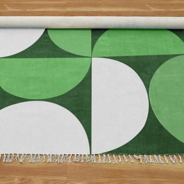Geometric Handmade Kitchen Area Green Rug - Image 6