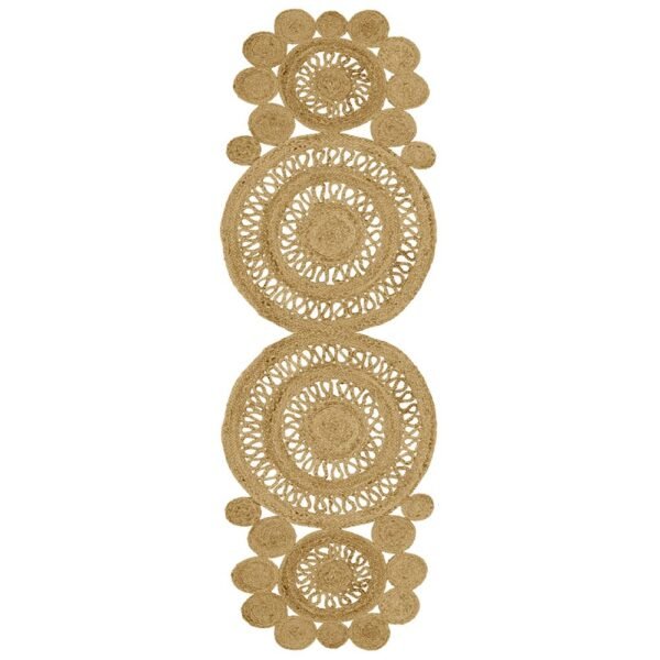 Hand Braided Beige Runner Rug Scalloped Design