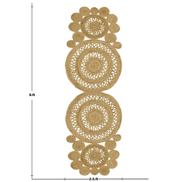 Hand Braided Beige Runner Rug Scalloped Design - Image 3