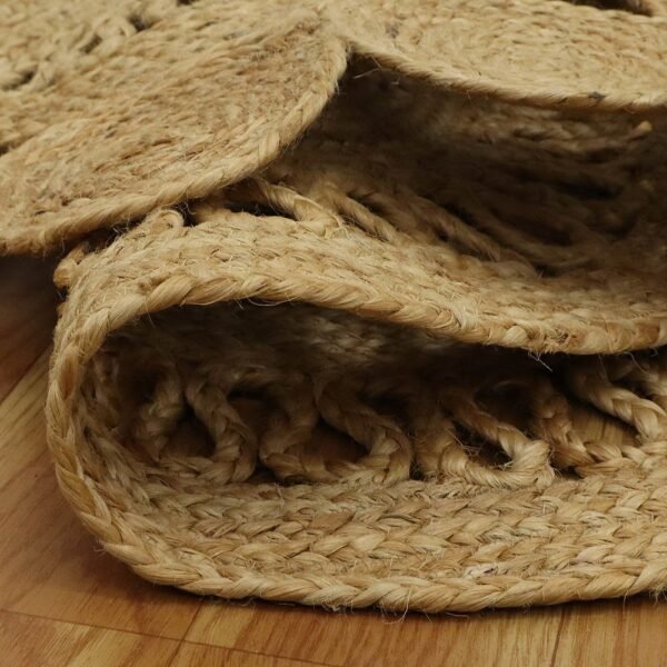 Hand Braided Beige Runner Rug Scalloped Design - Image 5