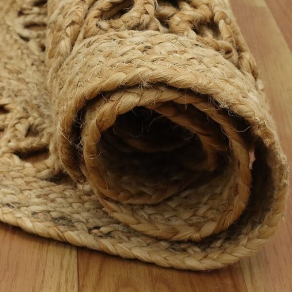 Hand Braided Beige Runner Rug Scalloped Design - Image 7