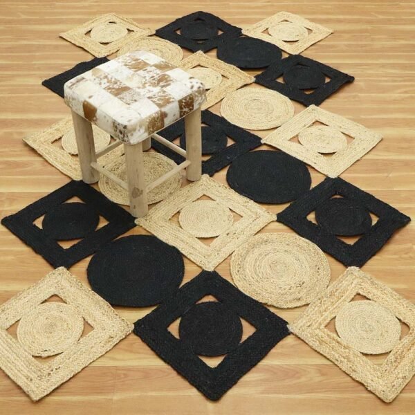 Handmade Stylish Natural Black Beige Jute Rug - Image 3