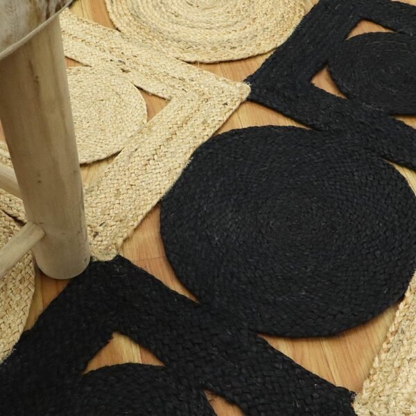 Handmade Stylish Natural Black Beige Jute Rug - Image 4