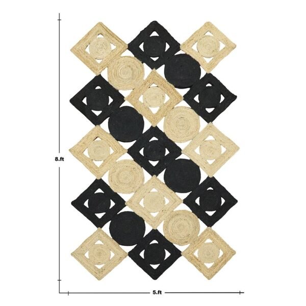 Handmade Stylish Natural Black Beige Jute Rug - Image 7
