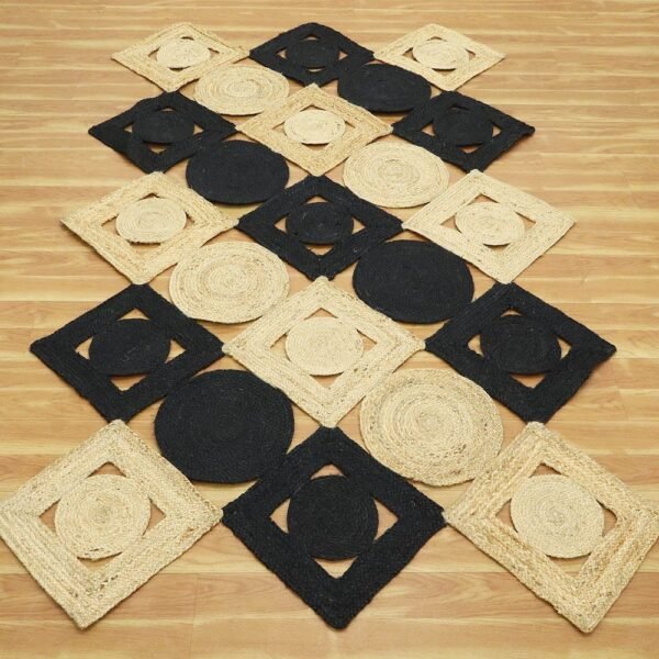 Handmade Stylish Natural Black Beige Jute Rug - Image 8