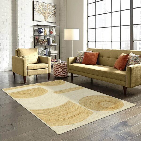 Handmade Ntural Beige Geometric Jute Area Rug - Image 2