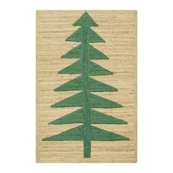 Hand Braided Natural Jute Christmas Tree Green Area Rug