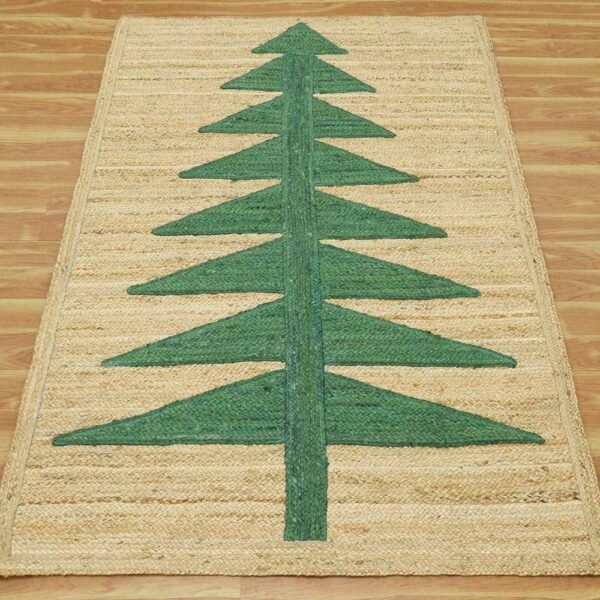 Hand Braided Natural Jute Christmas Tree Green Area Rug - Image 7