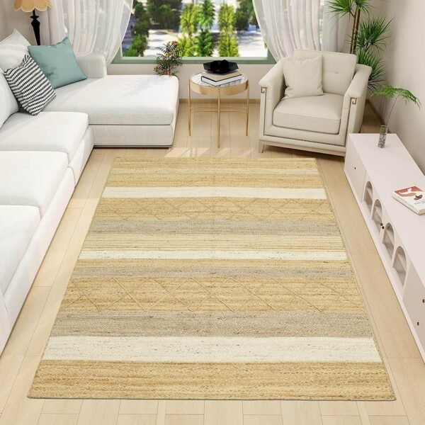 Handmade Natural Beige Dining Jute AreaRug - Image 2