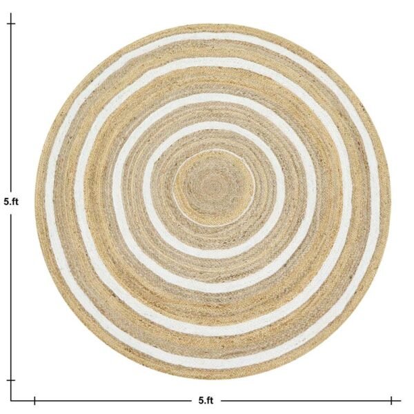 white Jute Rug Striped Hand Braided Area Rug - Image 3
