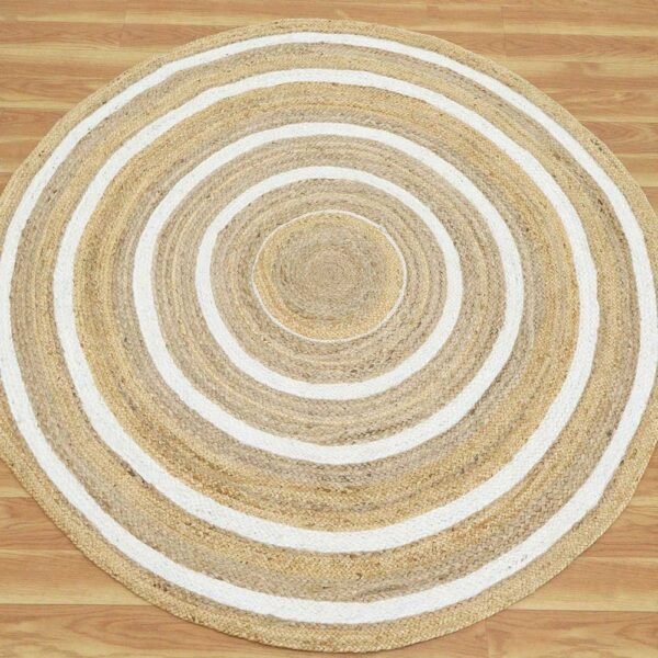 white Jute Rug Striped Hand Braided Area Rug - Image 4