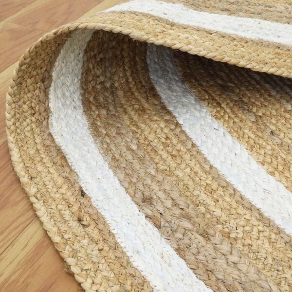 white Jute Rug Striped Hand Braided Area Rug - Image 6