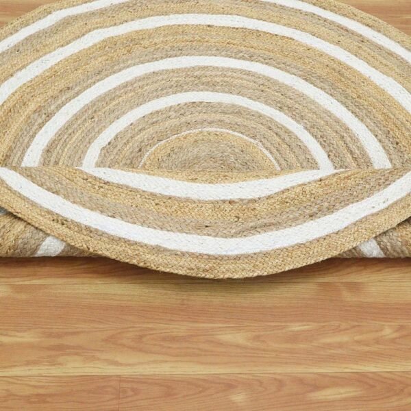white Jute Rug Striped Hand Braided Area Rug - Image 7