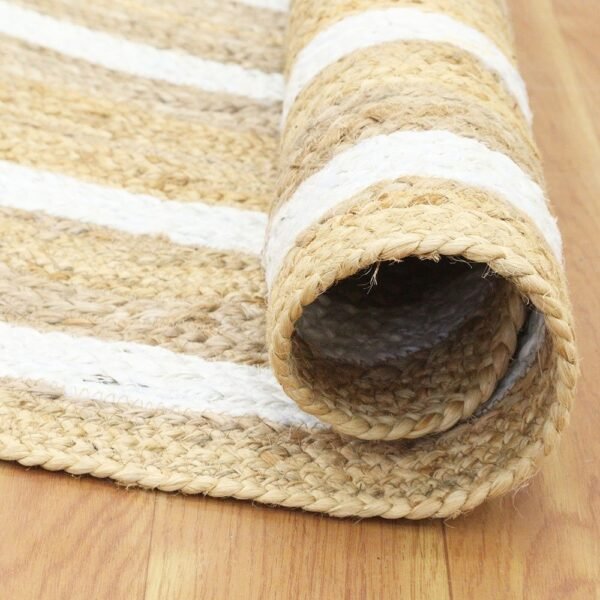 white Jute Rug Striped Hand Braided Area Rug - Image 8