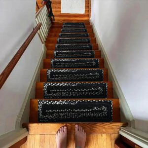Handmade Chindi Cotton Black Stair Steps Mats
