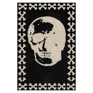 Black Hand Tufted Skull Wool Rug