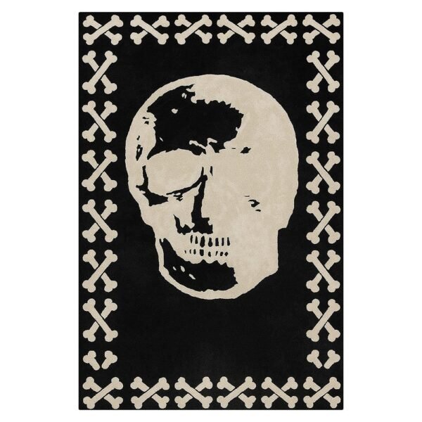 Black Hand Tufted Skull Wool Rug - Image 2