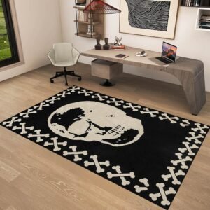 Black Hand Tufted Skull Wool Rug