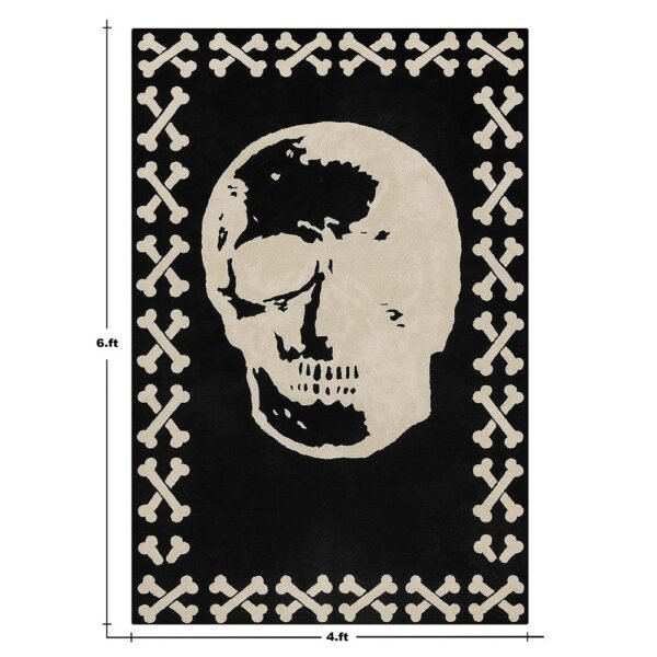 Black Hand Tufted Skull Wool Rug - Image 6