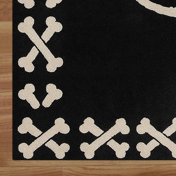 Black Hand Tufted Skull Wool Rug - Image 5