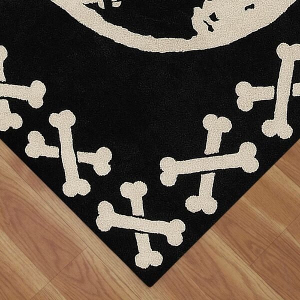 Black Hand Tufted Skull Wool Rug - Image 7