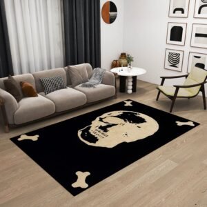 Black Skull Rug Hand Tufted Wool Rug