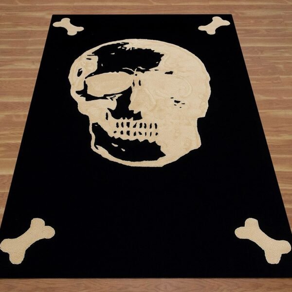 Black Skull Rug Hand Tufted Wool Rug - Image 3